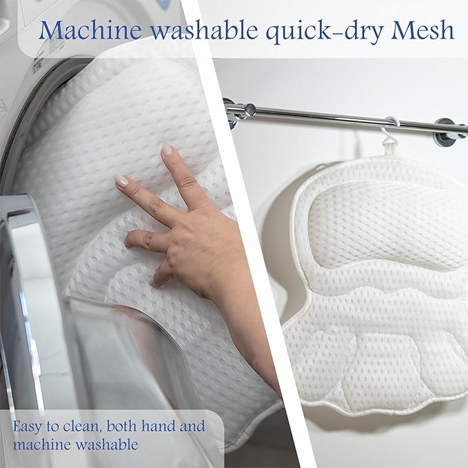 Luxury Bath Pillow for Tub – Neck & Back Support with Soft 4D Mesh, Non-Slip Suction Cups, Spa Gift Set with Exfoliating Sponge & Scalp Massager