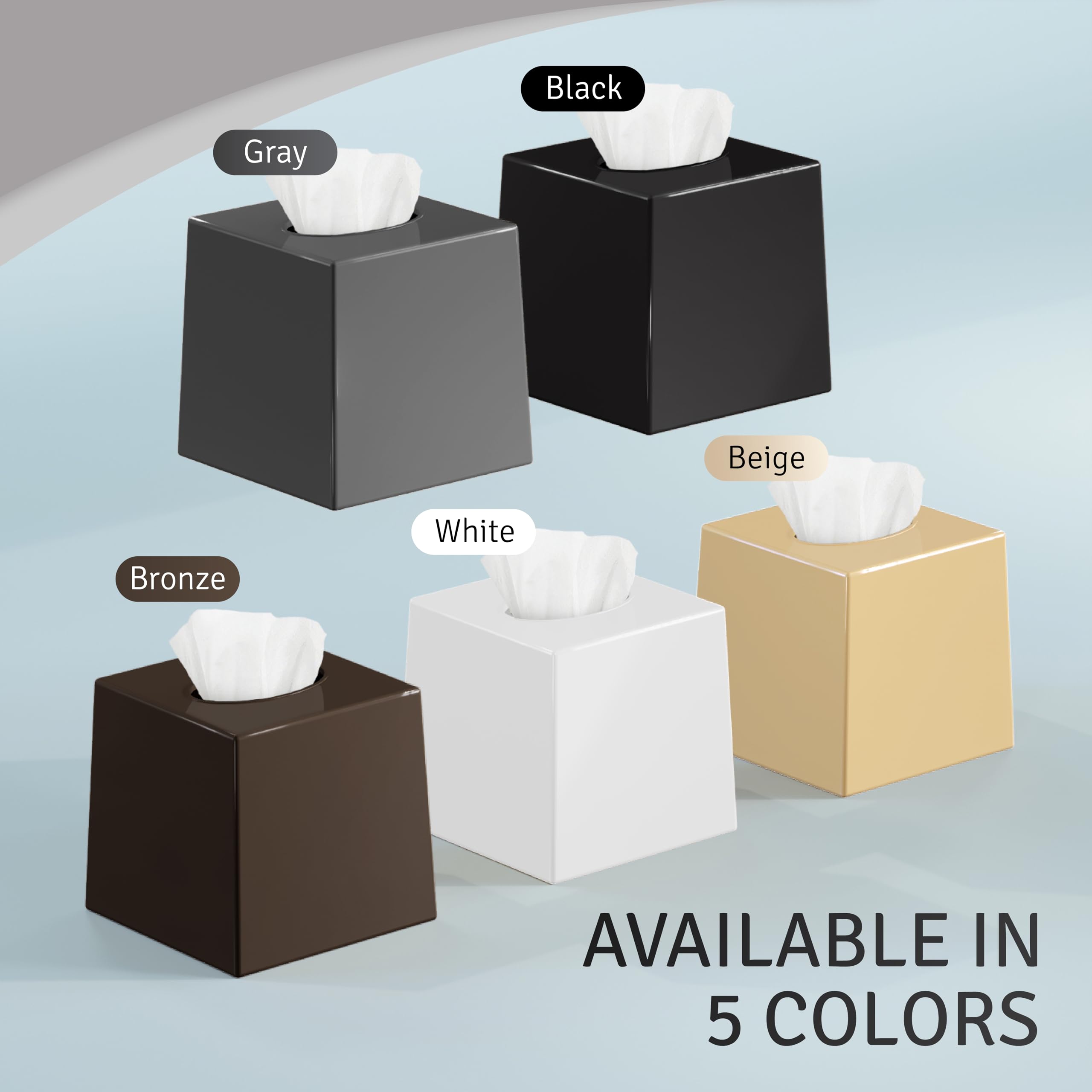 DWËLLZA HOMË Brown Tissue Box Cover Square - Plastic Facial Tissue Box Holder Set of 2 - Cube Tissue Holder Dispensers Fit Any Vanity Countertop, Bedroom Dresser, Office Desk or Brown Bathroom Decor