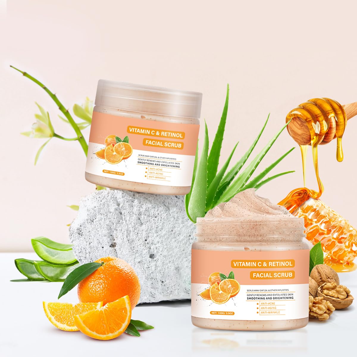 Vitamin C Face Scrub, Exfoliating Facial Wash with Retinol, Facial Scrub,Facial Exfoliating Scrub, Facial Scrubs for Women,Deep Cleansing Face Wash Cleanser for Women Men