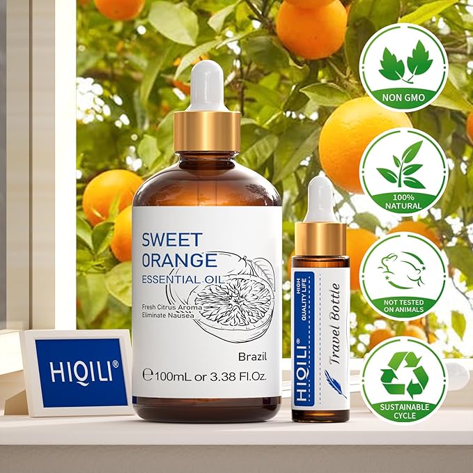 HIQILI Sweet Orange Essential Oil for Skin Care & Diffusers