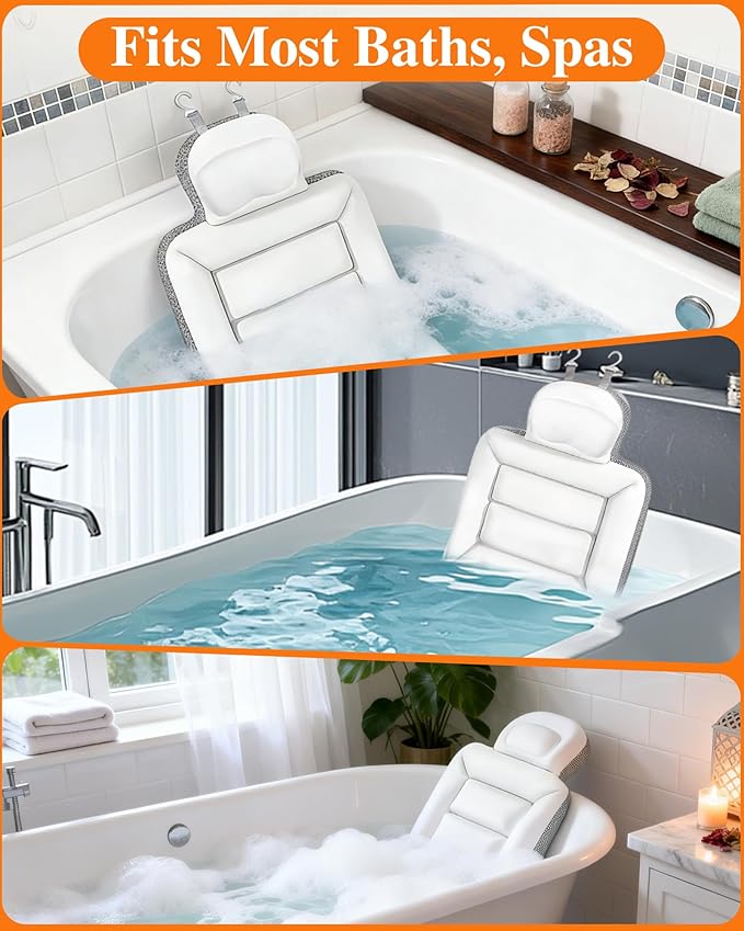 Full Body Bath Pillow for Bathtub, White 52" x 17"