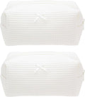 Cozy Makeup Bag for Women,Zipper Cosmetic Pouch,Waffle Cream White,2 Pack