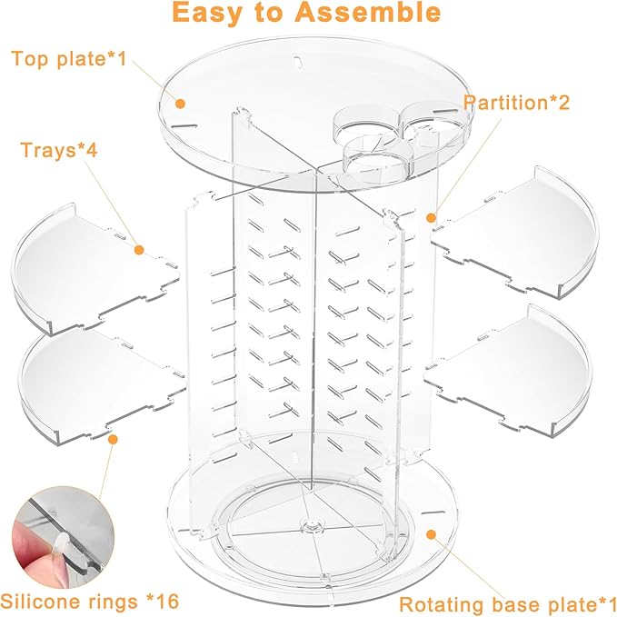 Rotating Makeup Organizer, DIY 8 Adjustable Layers Spinning Skincare Storage, Cosmetic Display Case with Brush Holder and Perfume Tray, Multi-Function Vanity Bathroom Countertop Organizer Clear