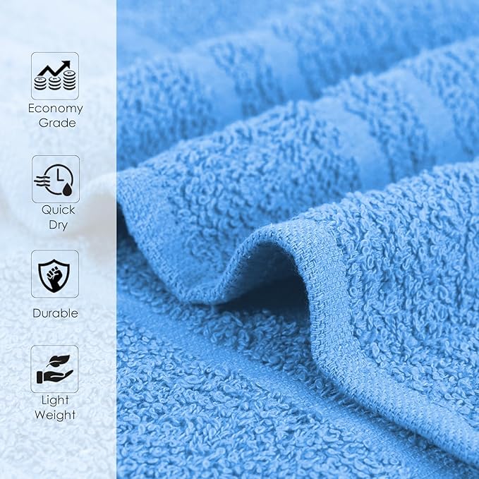 STF Linen Hand Towels (Pack of 24) Light Blue Economy Salon Towels - 100% Cotton Spa Towel– 16 x 27 Inches Highly Absorbable, Facial, Gym, Hair Towels Face Towels Bulk