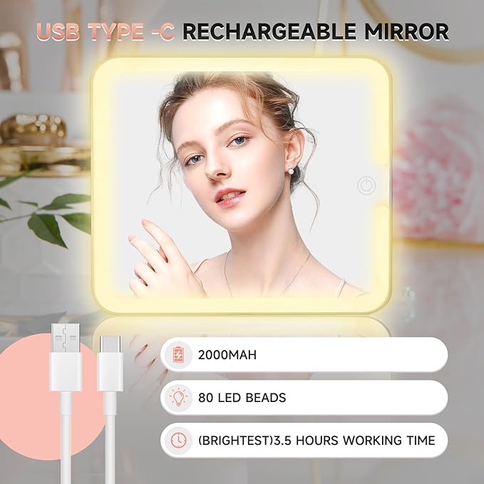 Leeora&Leekoo Makeup Box with Lighted Mirror,Portable Makeup Train Case Organizer (Off white)