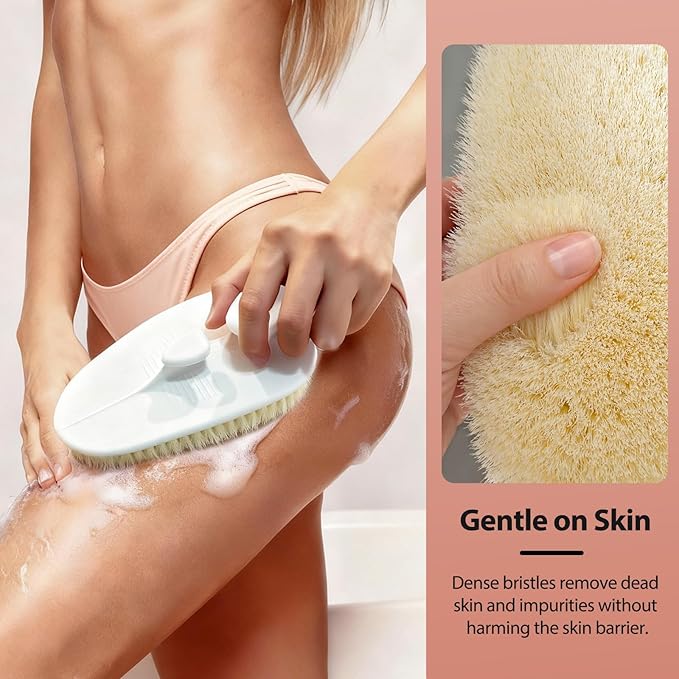 Shower Brush for Body, Extra-Large Bath Brush with Ergonomic Curved Design, Soft-Medium Bristles for Gentle Exfoliation & Full-Body Cleansing, Comfortable Short Handle for Men & Women
