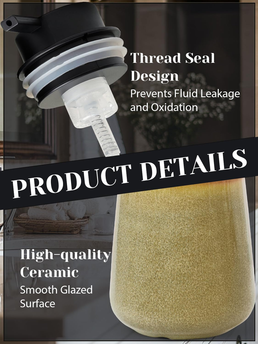 INGOFIN Ceramic Foaming Soap Dispenser - 12 oz Refillable Foam Hand Soap Dispenser Bathroom, Modern Dish Dispenser Pump for Kitchen,Kiln-Glazed Earthy Yellow-Brown