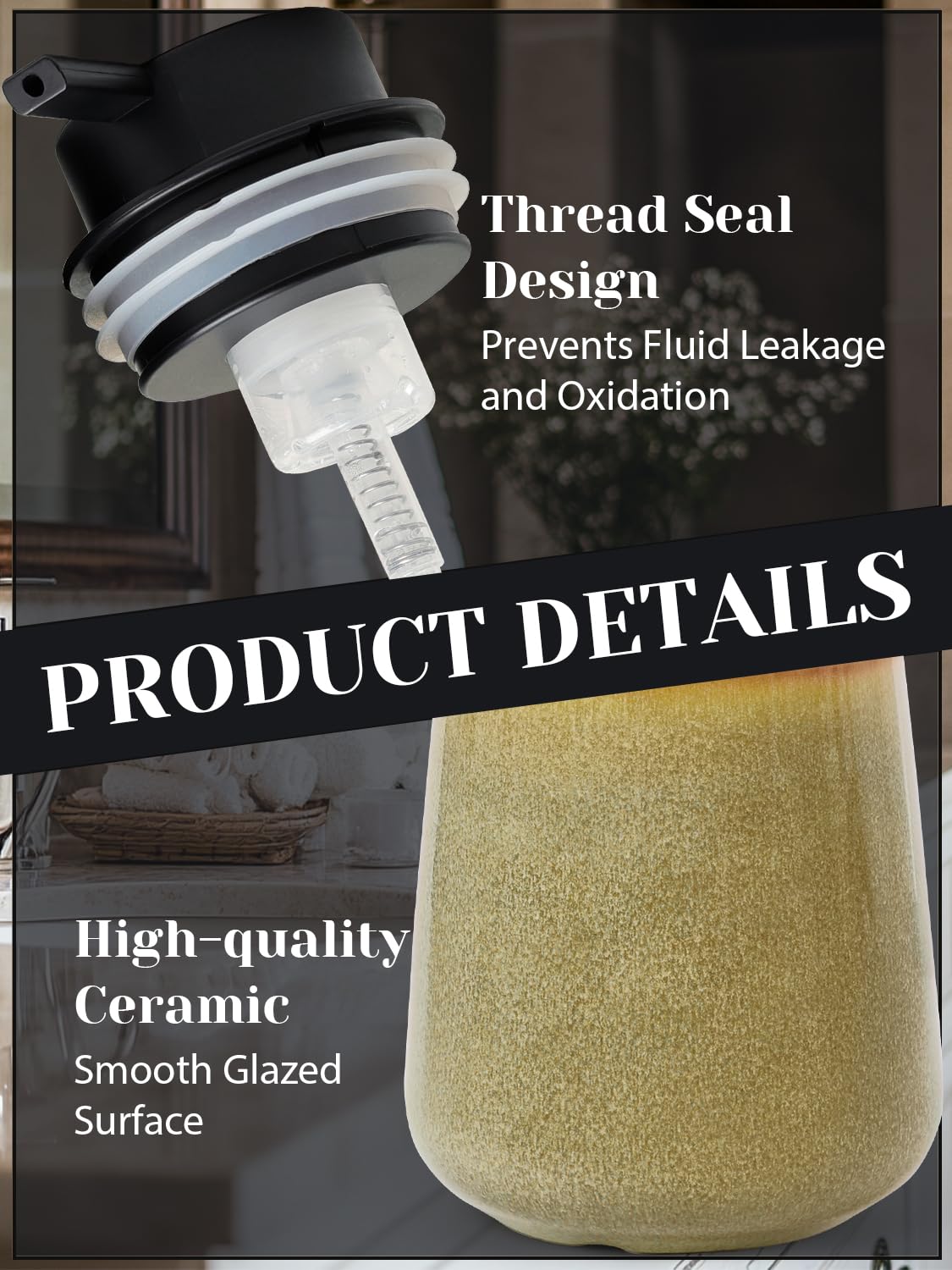 INGOFIN Ceramic Foaming Soap Dispenser - 12 oz Refillable Foam Hand Soap Dispenser Bathroom, Modern Dish Dispenser Pump for Kitchen,Kiln-Glazed Earthy Yellow-Brown