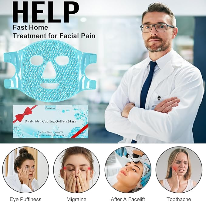 BeeVines Ice Face Mask, Cooling Gel Pack for Puffy Eyes, Cold & Hot Reusable Compress, Frozen Eye Packs Masks for Women for Dark Circles, Puffiness & Allergies (One Pack Blue)