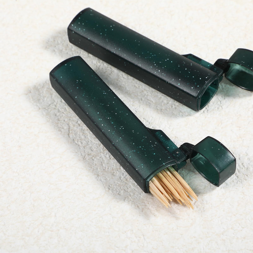 Ymapinc 5Pcs Toothpick Holder for Traveling, Snowflake Dark Green Mini Dispenser Pocket Safety Case, Toothpick Container Portable for Outdoor Travel, Camping, Storing Cotton Swabs Pin