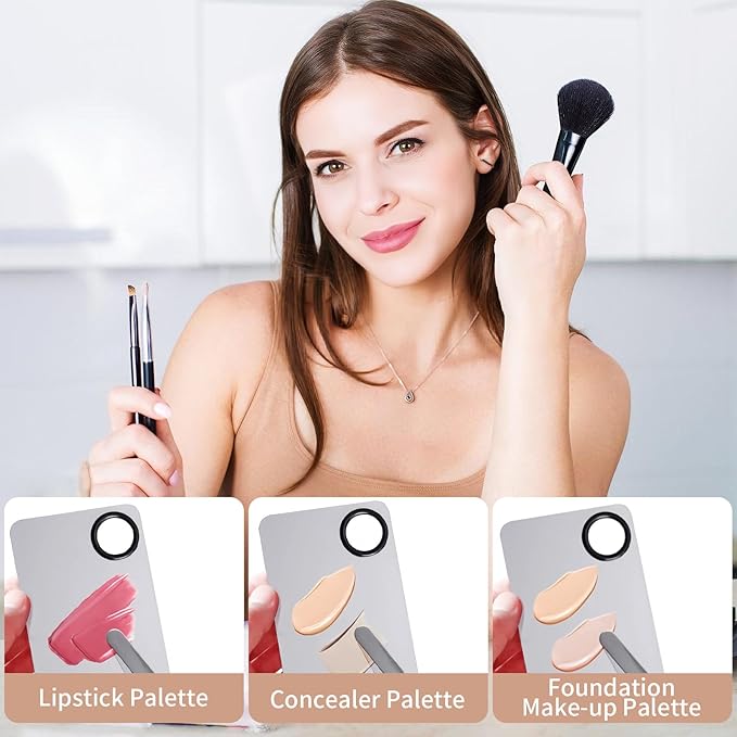 Stainless Steel Cosmetic Makeup Palette with Spatula for Makeup(1Pcs)