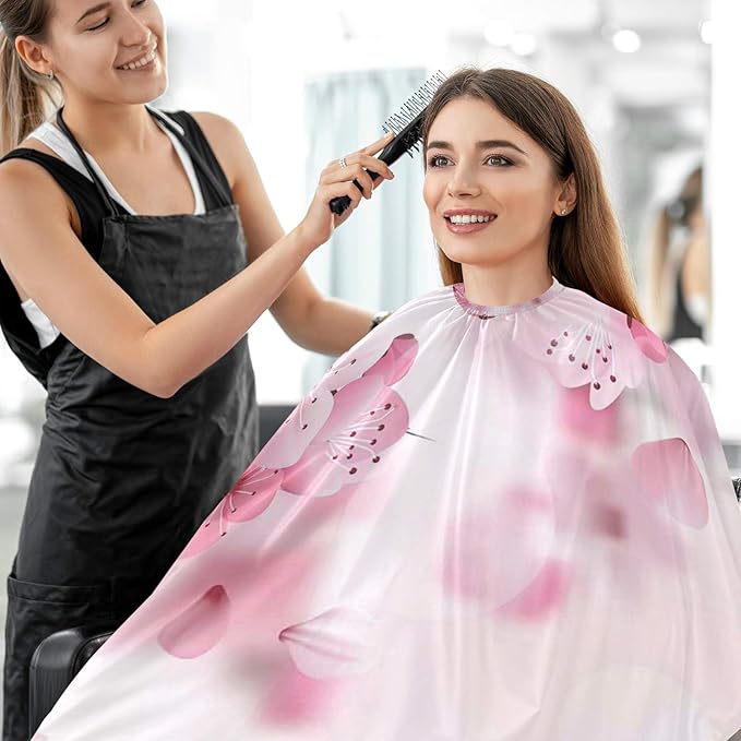 visesunny Barber Cape Pink Cherry Blossom Polyester Hair Cutting Salon Cape Apron Anti-Static Haircut Water-Resistant Shaving Cloth Beard Shaving Bib Hairdressing Cape
