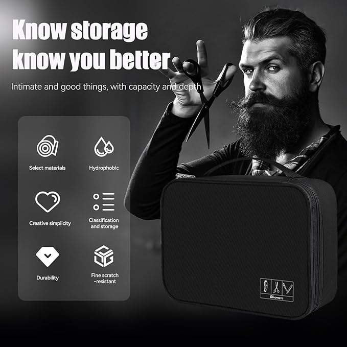 AIHOPESTO Barber Case Barber Tool Bags Barber clipper Bag Barber Cases for Clippers and Supplies Professional Barber Accessories Kit Hair Cutting Scissors Storage Bag Shaving Kits (Black)