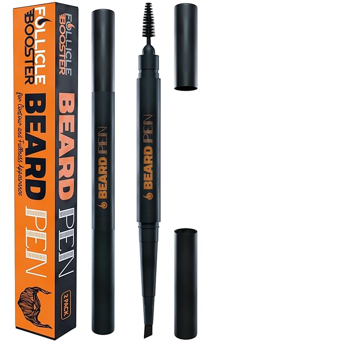 Beard Pen Filler for Men - Barber Styling Grooming Pencil, Waterproof & Sweat Proof, Long Lasting, Natural Finish, Cover Beard & Scalp Patches, Deep Dark Brown, 2 Pack