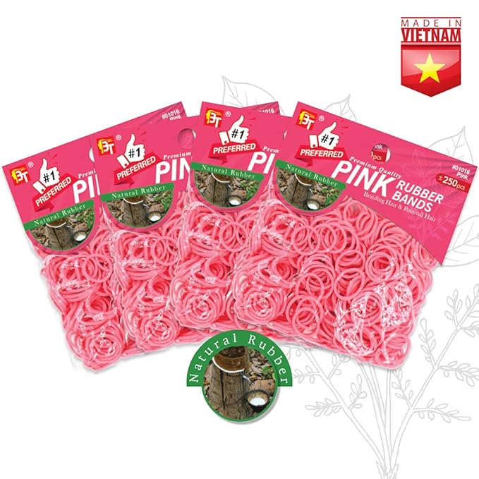 Beauty Town 1000 Pcs Rubber Bands Hair Band Soft Elastic Hair Accessories Braids Mini Hair Ties Stretchy Hair Ties No Damage Rubber Bands for Hair (4-Packs) (Pink)