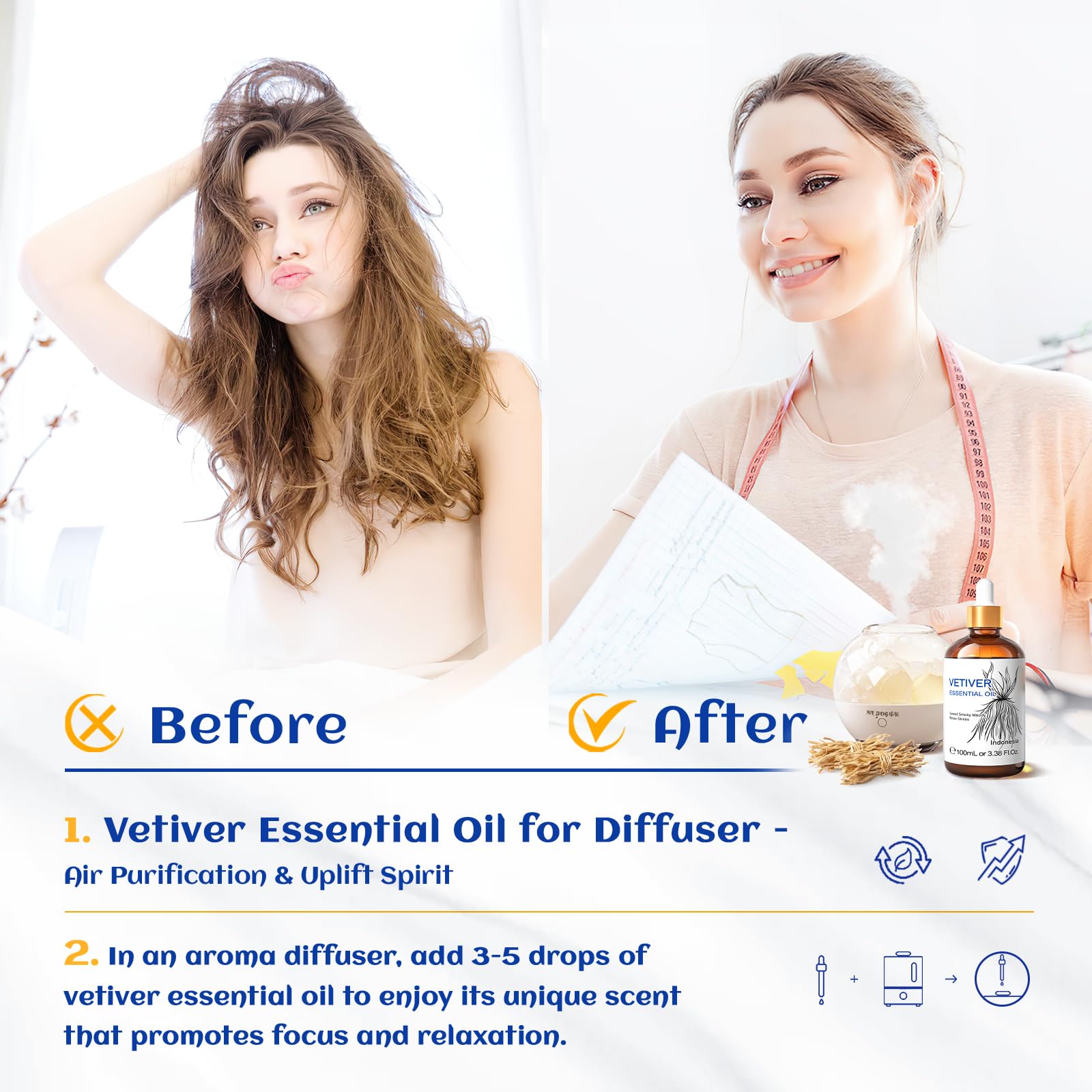HIQILI Vetiver Essential Oil for Skin, Perfume, Aromatherapy