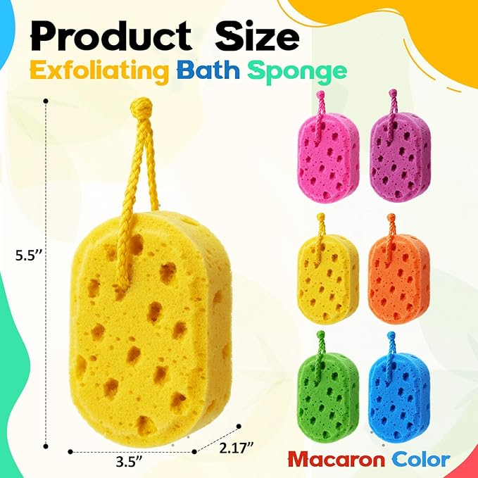 6 Pcs Exfoliating Bath Sponge Body Loofah Sponges Shower for Women Reusable Soft Bathing Pouf Foam Luffa Body Scrubber and Rich Lather, Color Matching (Bright Color)