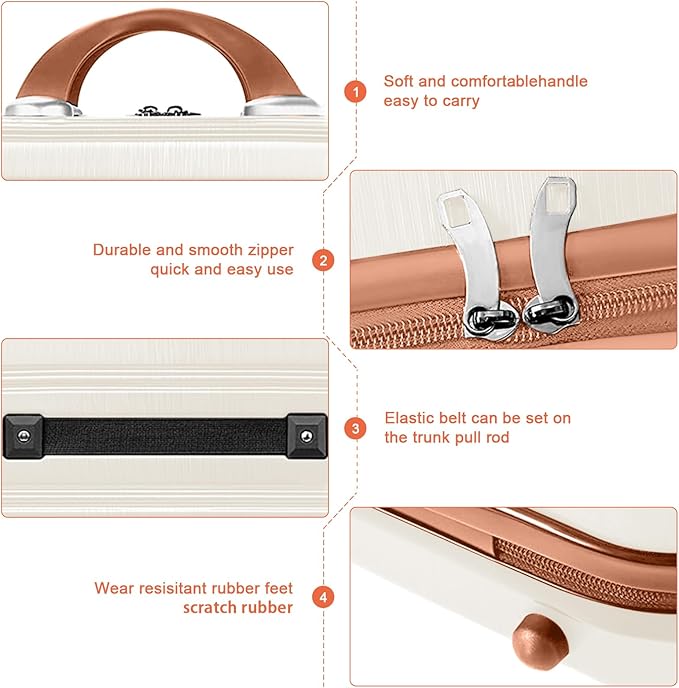 JZRTravel 14 Inch Hard Makeup Train Case PC ABS Portable Cosmetic Travel Case Mini Suitcase Organizer for Make up Toiletries Toys Clothes Storage with Handle Elastic Strap