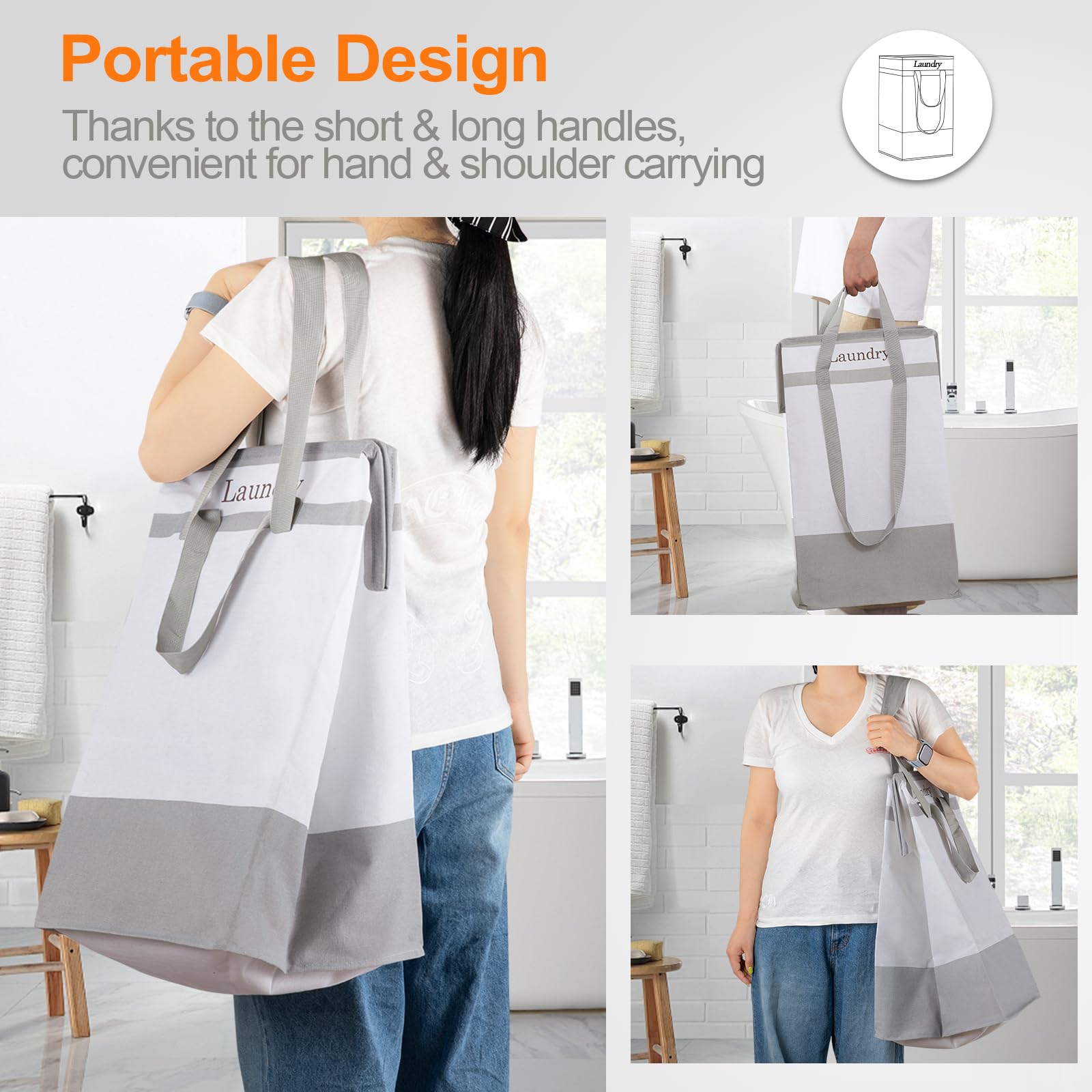 FairyHaus Laundry Basket 100L, 2Pack Laundry Hamper with Easy Carry Handles, Collapsible Laundry Baskets Hampers for Bathroom Clothes Storage Grey