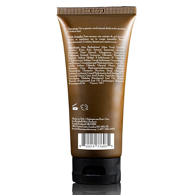 Brickell Men's Clarifying Gel Face Wash for Men, Rich Foaming Daily Facial Cleanser Formulated With Aloe, Geranium and Coconut, 3.4 Ounce