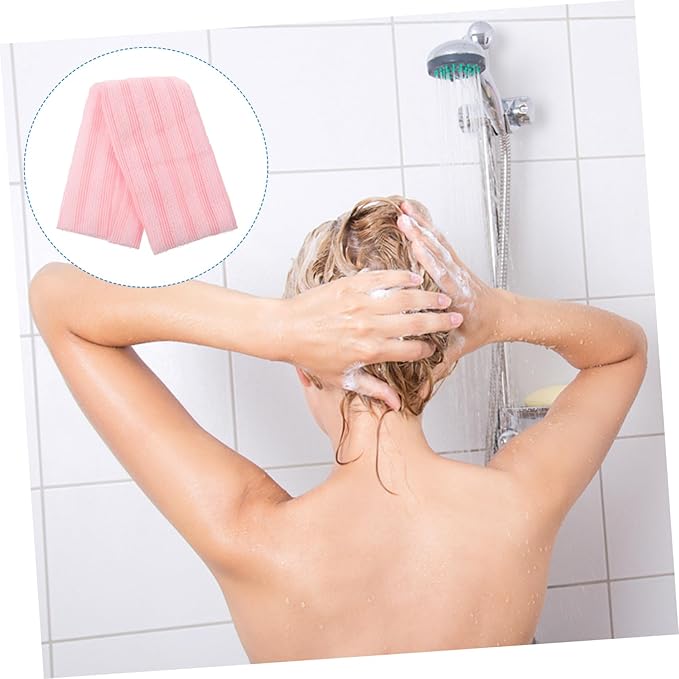 Healeved Back Scrubber Belt Portable Exfoliating Towel Bath Wash Towel Straps Comfortable Material Pink