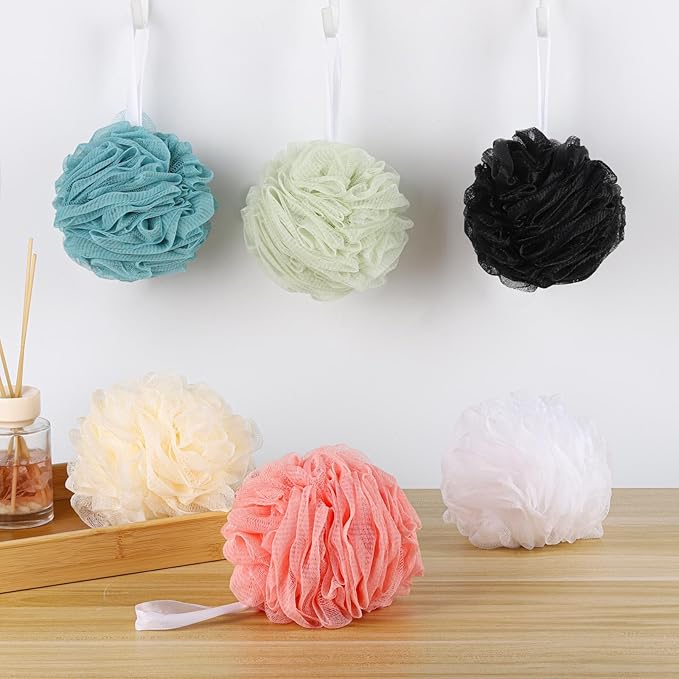 6 Pack Shower Loofah Bath Sponge, 75g/pc Large Exfoliating Body Scrubber Shower Scrunchies for Women and Men