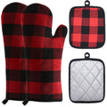 Win Change Oven Mitts and Potholders BBQ Gloves-Oven Mitts and Pot Holders with Recycled Infill Silicone Non-Slip Cooking Gloves for Cooking Baking Grilling (4-Piece Set) (Black/Red)