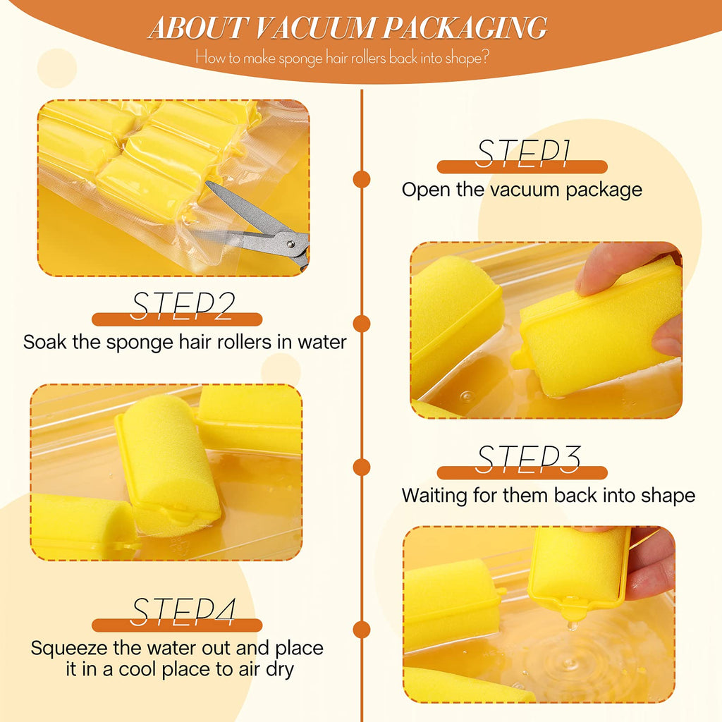 Geyoga 18 Pieces Yellow Sponge Hair Rollers For Women, 1.4 X 2.6 In