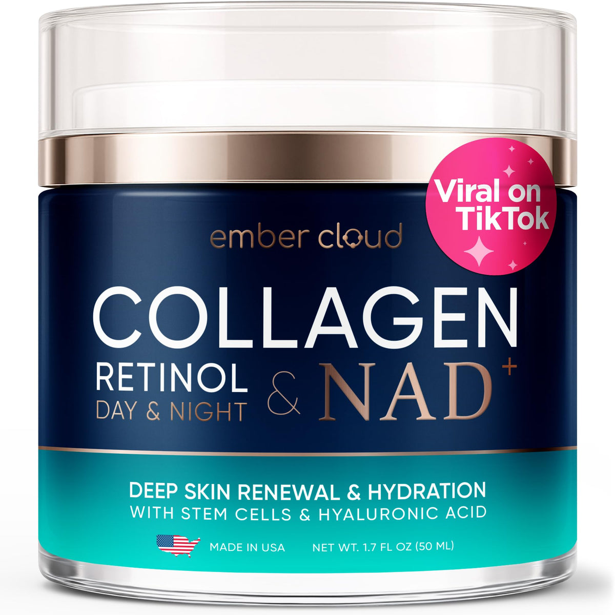 Ember Cloud Collagen NAD+ Cream for Face Retinol Hyaluronic Acid 1.7 Oz