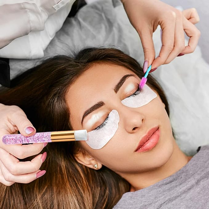 TUZAZO 40 Pieces Pink Lash Shampoo Brushes Set - 20pcs Glitter Crystal Eyelash Extension Cleanser Brush with 20pcs Plastic Travel Tube - Nose Pore Deep Cleaning Brush for Facial Cleansing