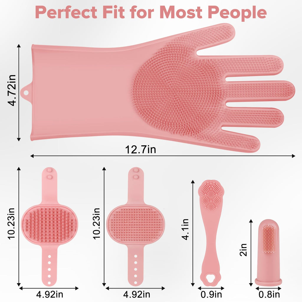 6PCS Grooming & Bath Supplies for Dogs, Cats | Dog Washing Gloves | Dog Bath Brush | Dog Shower Brush | Pet Grooming Gloves | Dog Grooming kit | Pet Supplies for Showerhead & Sprayer (Light Pink)