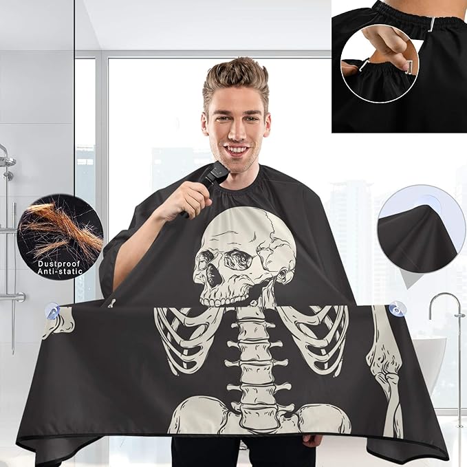 Visesunny Barber Cape - Funny Human Skeleton Polyester Hair Cutting Salon Apron - Anti-Static, Water-Resistant Shaving Cloth
