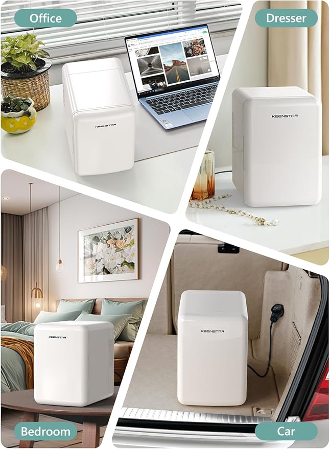 KEENSTAR 4L/6 Can Skincare Mini Fridge, Cooler & Warmer Mini Fridge for Bedroom, Cosmetics, Office, Dorm & Car, Portable Personal Refrigerator for Cosmetics, Skincare & Food (White)