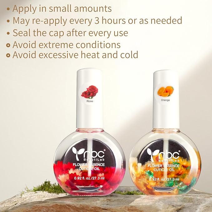 nbc BeautiLab Cuticle Oil, Nail Growth Oil Natural Blend of Jojoba, Vitamin E Nail Cuticle Oil for Repairs Cuticles Overnight Moisturizes and Strengthens Nails Cuticles 2 x 0.92 oz Orange & Rose