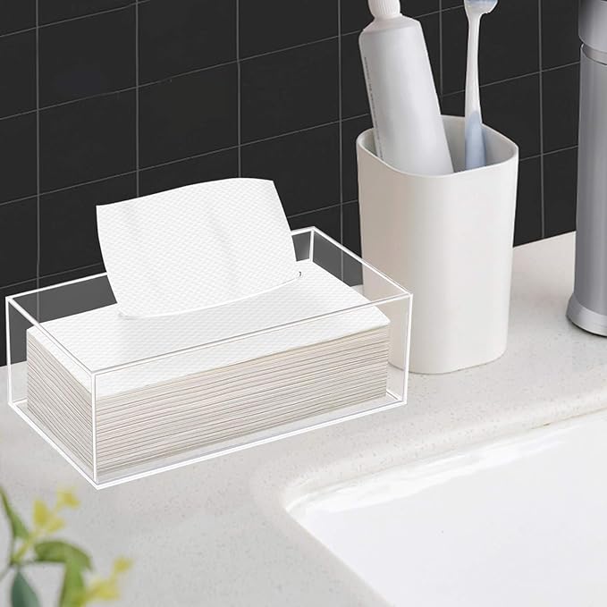 Clear Acrylic Tissue Box Cover Holder for Bathroom Dresser Countertop Desk