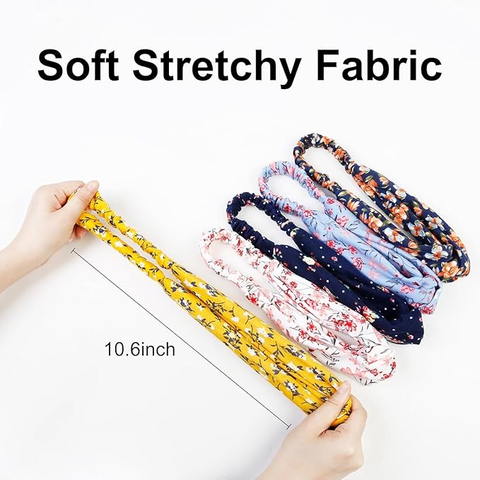 Huachi Boho Headbands for Women Floral Print: Summer Twist Headband for Beach, Elastic Women's Fashion Head Bands