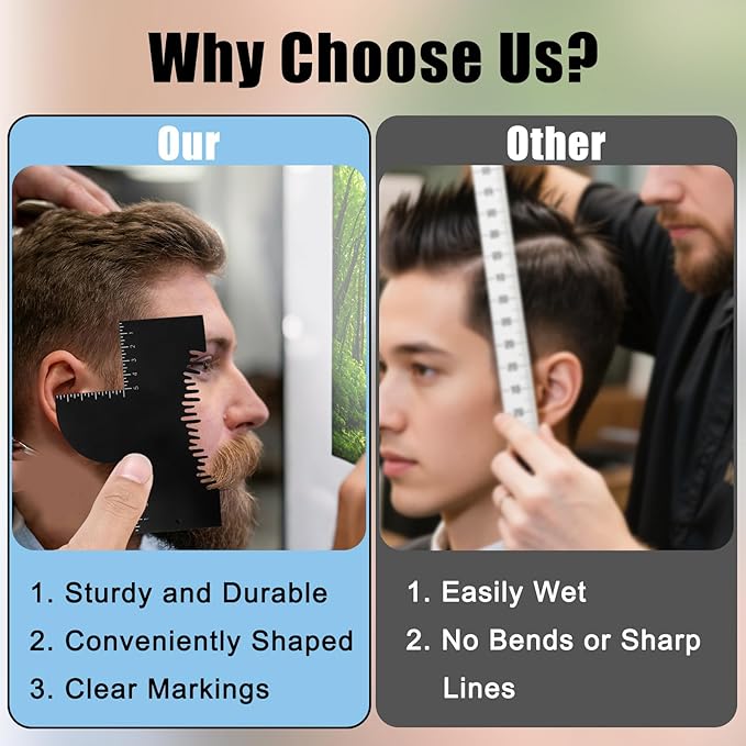 Penitue 2pcs Barber Enhancement Cards with Measurement Indicators, Reusable Hairline & Beard Shaping Tool Color Spray Edge Alignment Tool for Men's Beard & Hair Styling (Black)
