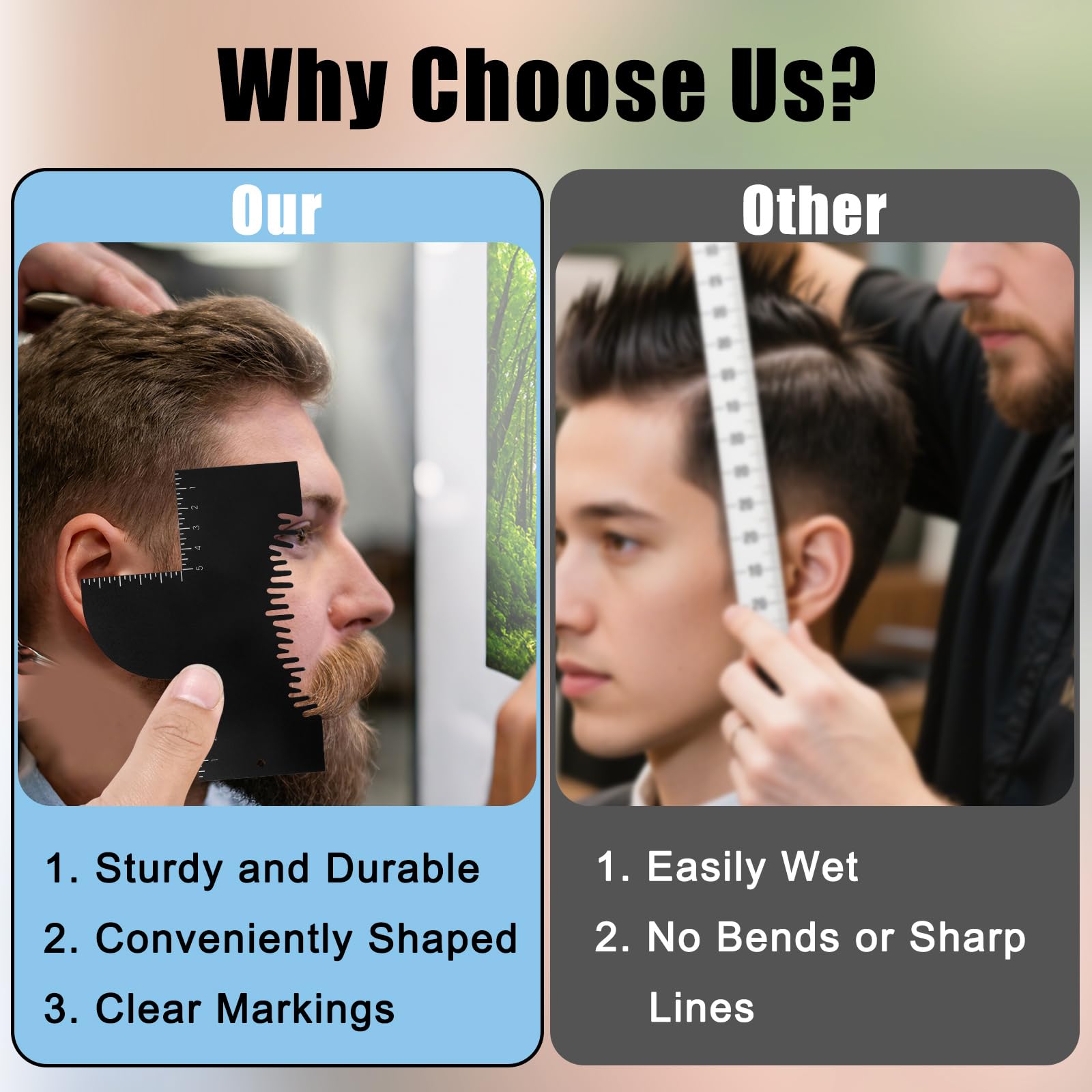 Penitue 2pcs Barber Enhancement Cards with Measurement Indicators, Reusable Hairline & Beard Shaping Tool Color Spray Edge Alignment Tool for Men's Beard & Hair Styling (Black)