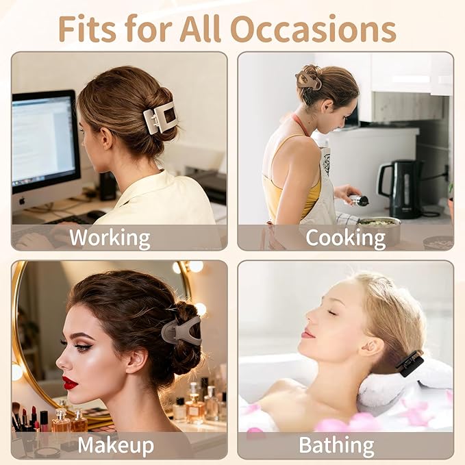 8Pcs French Flat Hair Clips for Women 2 Styles Claw Clips for Girls Matte Flat Hair Claw Clips for Thin and Thick Hair Large Non-slip Strong Hold Hair Accessories for Women (Brown)
