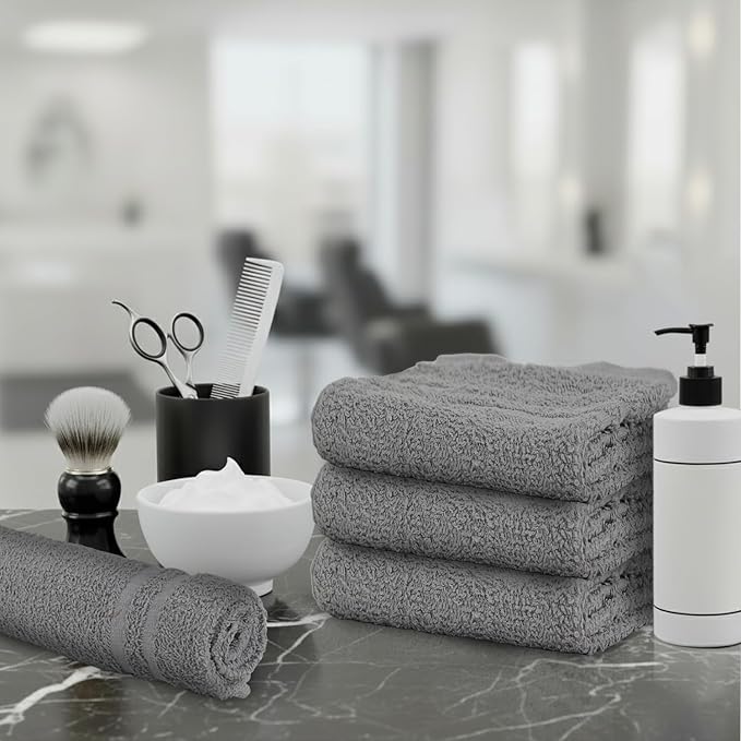 STF Linen Hand Towels (Pack of 24) Grey Economy Salon Towels - 100% Cotton Spa Towel – 16 x 27 Inches Highly Absorbable, Facial, Gym, Hair Towels Face Towels Bulk