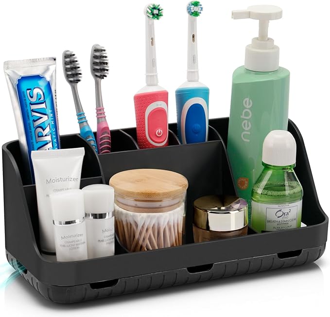 GFWARE Wood Toothbrush Holders for Bathroom Organizer with Drain Holes
