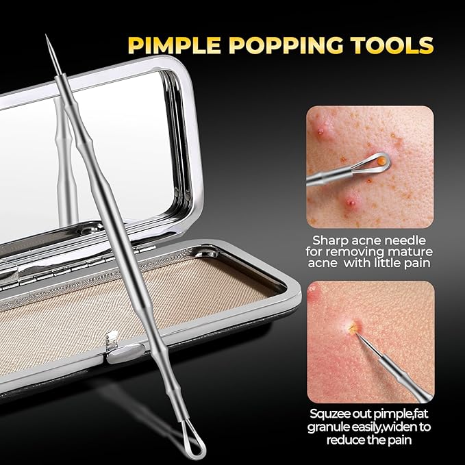 YGQQOY Professional Blackhead Remover Tools,Pimple Popper Tool Kit,Blemish, Whitehead Popping, 8 Pcs Zit Removing for Nose Face, Ingrown Hair Tweezers and Pore Prep Tool