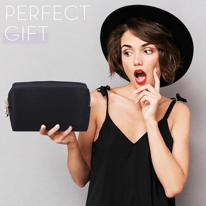 Kigeli Aesthetic Makeup Bags PU Leather Cosmetic Pouches Waterproof Plain Toiletry Bags Makeup Pouches Bulk for Women Party Gift Travel Storage Organizer(Black,7.1 x 2.8 x 4.3 in)