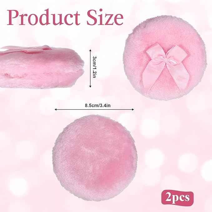 2 PCS Dusting Powder Puff, 3.4 Inch Soft Dusting Puffs Large Fluffy Powder Puff, Washable Reusable, Big Fluffy Puffs for Women Makeup Face Body(White+Pink)