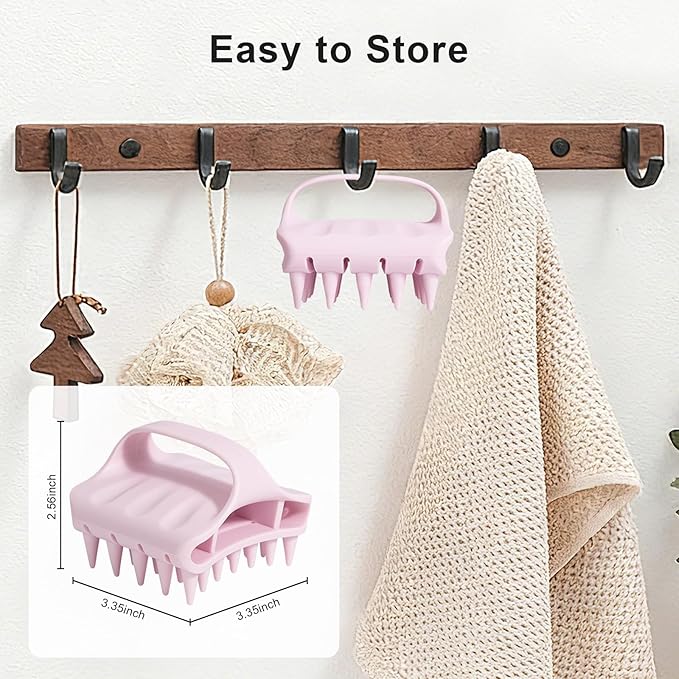 RHOS Shampoo Brush, Soft Silicone Scalp Scrubber, Scalp Massager for Wet & Dry Hair, Curved Vented Hair Scrubber for Dandruff Removal (Pink)