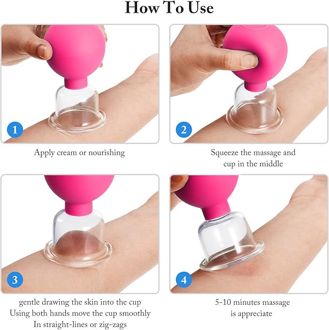 BBTO 4 Pieces Glass Cupping Set Glass Silicone Cupping Cups Massage Vacuum Suction Cupping Cups for Body Face Leg Arm Back Shoulder Muscle and Joint Pain (Rose)