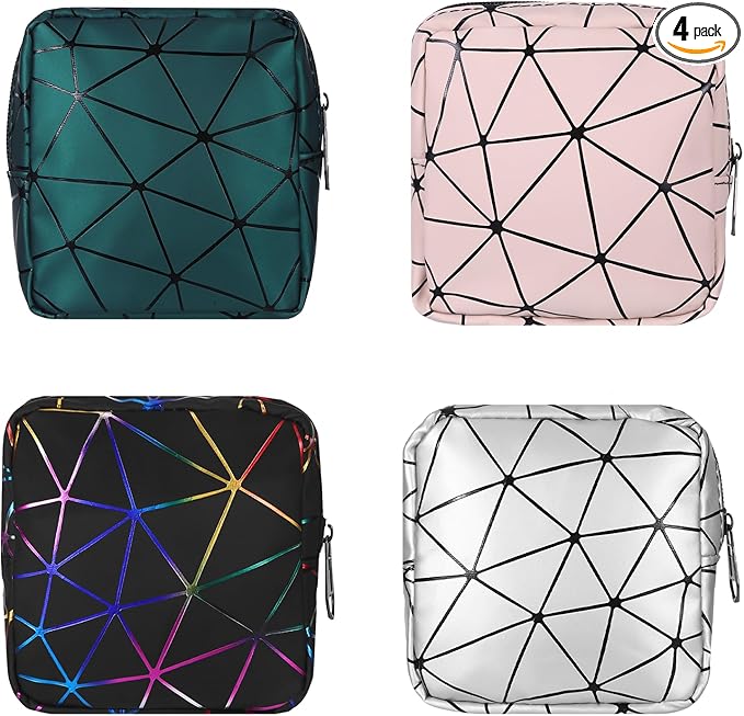 4Pcs Sanitary Napkin Storage Bag, Portable Period Bag for Teen Girls Woman, Pad Pouch Tampon for Purse, Reusable Zipper Period Pouches for Teen School Office Travel Feminine Care Organizer, Diamond