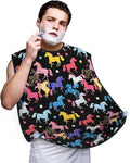 Beard Hair Catcher for Men, Waterproof Shaving Bib Apron Non-Stick, Trimming Tool for Dad Husband, Black Colorful Horse Shave Bib