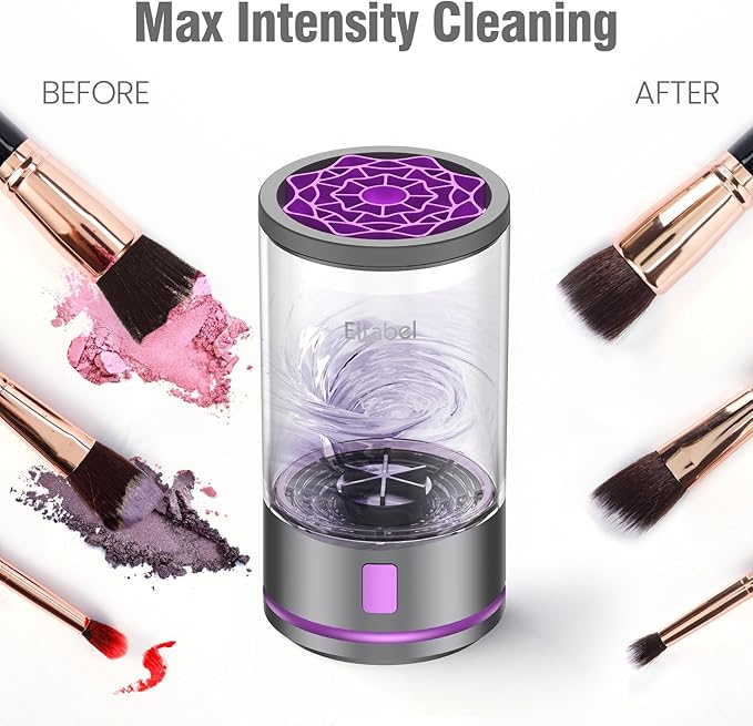 EITABEL Makeup Brush Cleaner Machine, 2 in 1 Makeup Brush Cleanser & Washer, 7000 RPM High-Speed Deep Cleaning, Portable Automatic Cosmetic Brush Cleaner for Foundation Brush Sponge, Gray