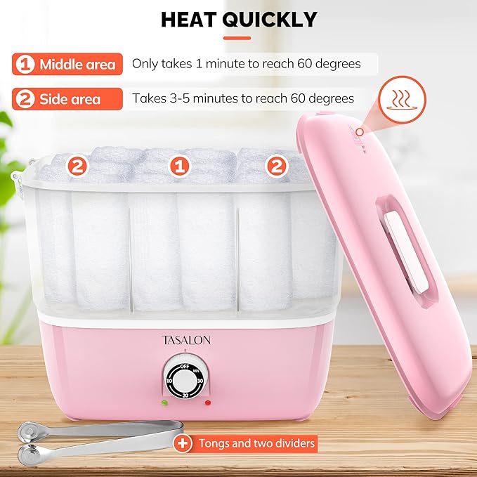 TASALON Hot Towel Steamer for Facials, Hot Towel Warmer Quickly Heats Up in 5 Minutes, Portable Towel Machine Fits 16 Mini Towels, Salon Equipment Towel Warmer for Facials, Spa, Massage, Pink
